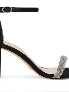 Stuart Weiztman worn once VEUN Ankle-Strap Sandal with Crystal bock heel
